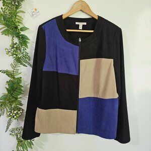 Color‎ Block Zip Front Jacket Size 16 JM Collection Black Blue Beige 《930》J